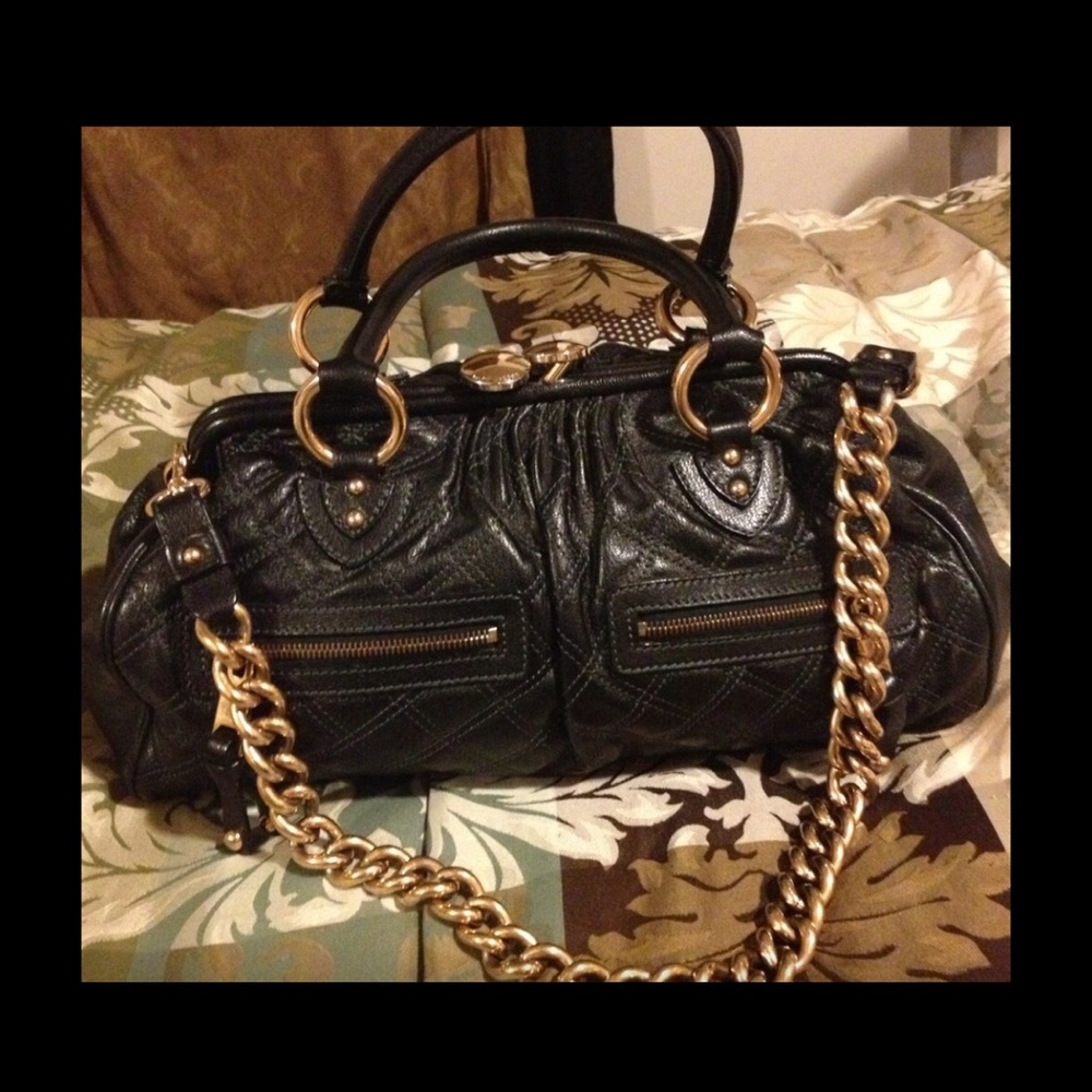 Vintage Authentic Marc Jacobs Handbag Satchel Black Quilted Leather